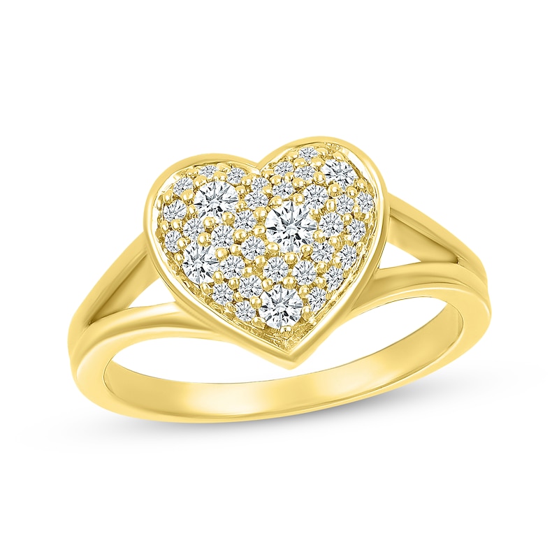 Main Image 1 of Diamond Cobblestone Heart Ring 3/8 ct tw 10K Yellow Gold