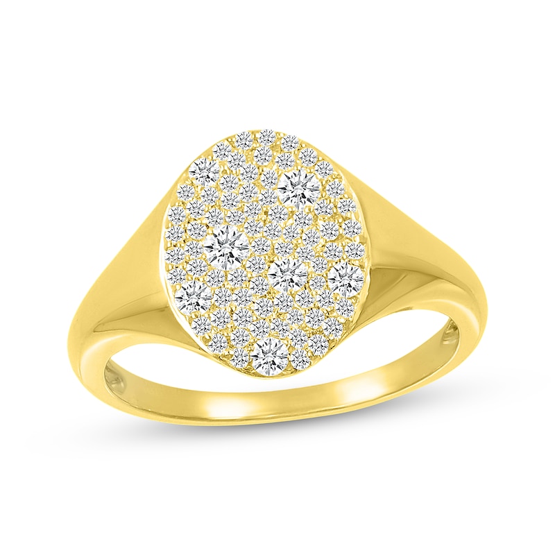 Main Image 1 of Diamond Cobblestone Oval Signet Ring 1/2 ct tw 10K Yellow Gold