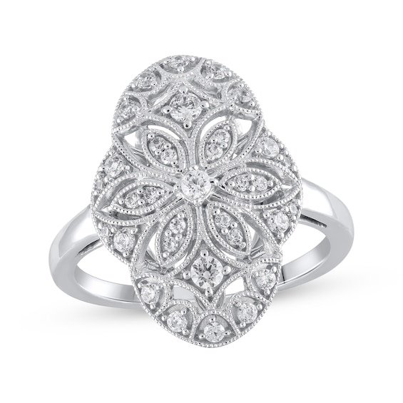 Diamond Art Deco-Inspired Filigree Ring 3/8 ct tw 10K White Gold
