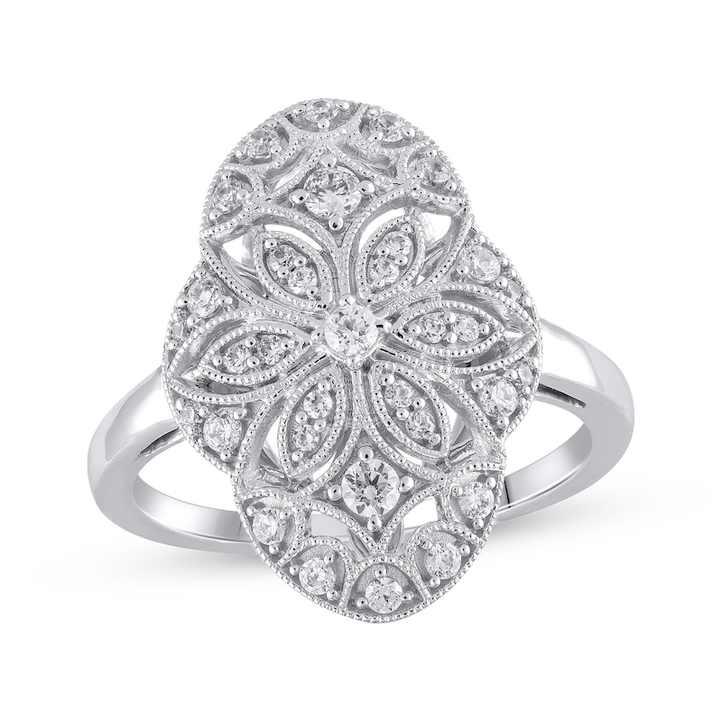 Main Image 1 of Diamond Art Deco-Inspired Filigree Ring 3/8 ct tw 10K White Gold
