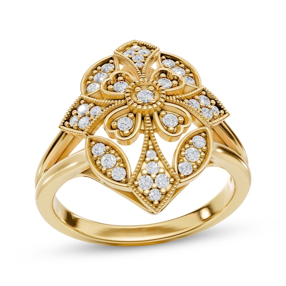 Diamond Art Deco-Inspired Filigree Ring 1/4 ct tw 10K Yellow Gold