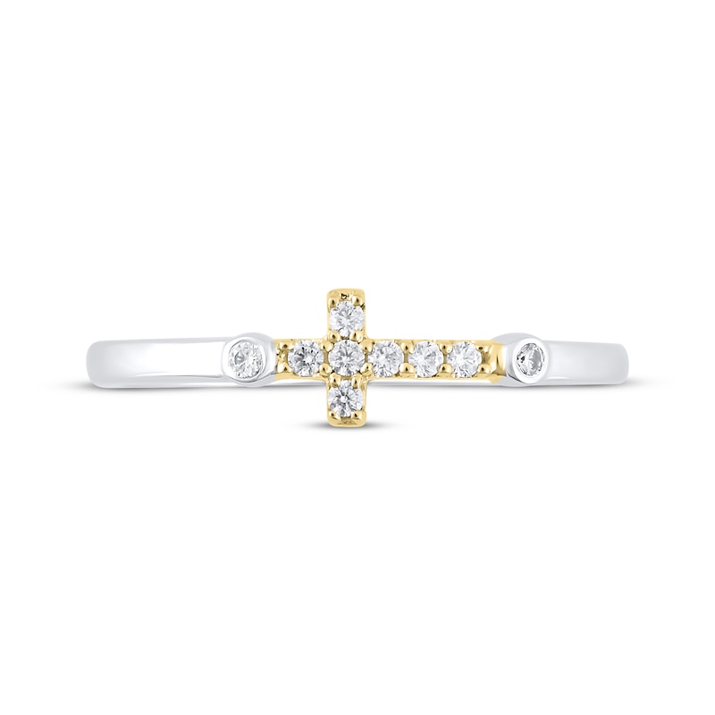 Diamond Bezel Sideways Cross Ring 1/10 ct tw 10K Two-Tone Gold