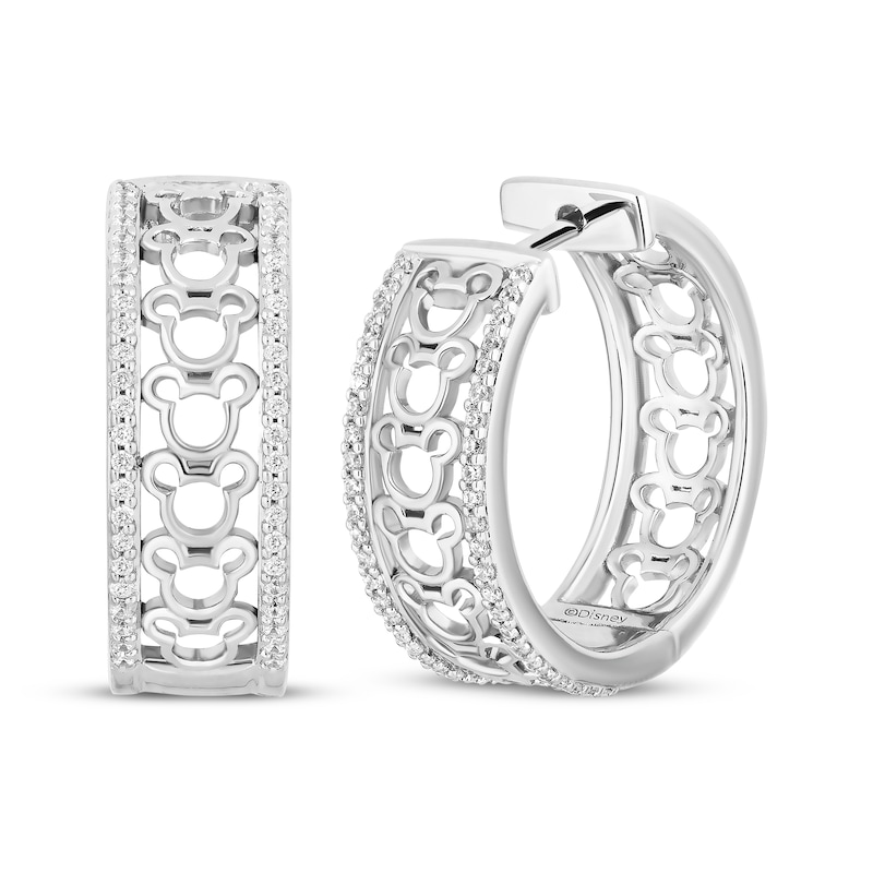 Main Image 1 of Disney Treasures Mickey Mouse Diamond Hoop Earrings 1/4 ct tw Sterling Silver