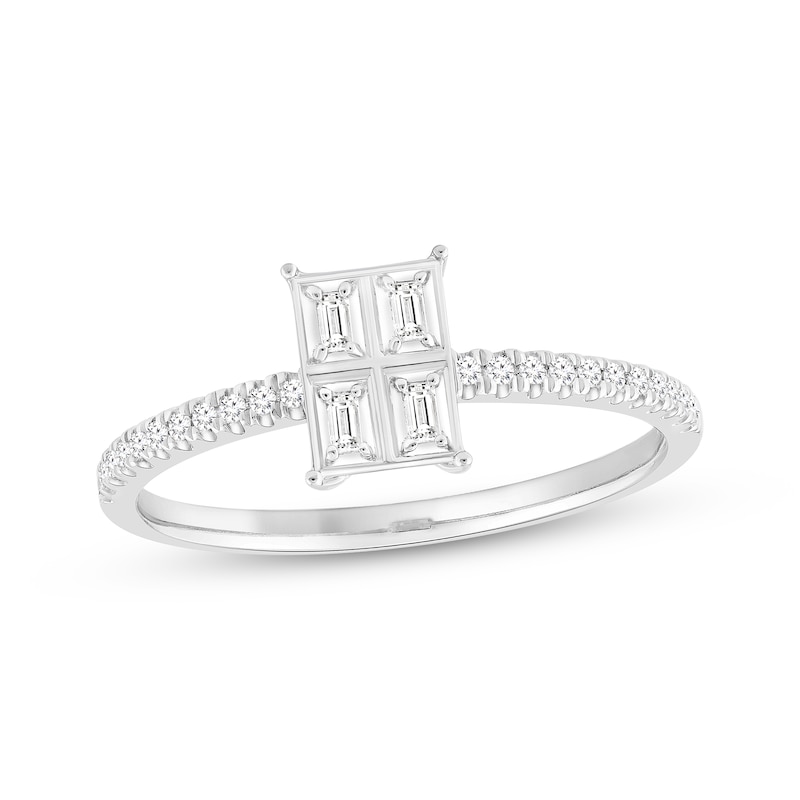 Main Image 1 of Baguette & Round-Cut Multi-Diamond Promise Ring 1/8 ct tw Sterling Silver