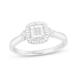 Princess & Round-Cut Diamond Halo Frame Promise Ring 1/8 ct tw Sterling Silver