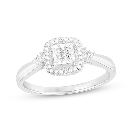 Princess & Round-Cut Diamond Halo Frame Promise Ring 1/8 ct tw Sterling Silver