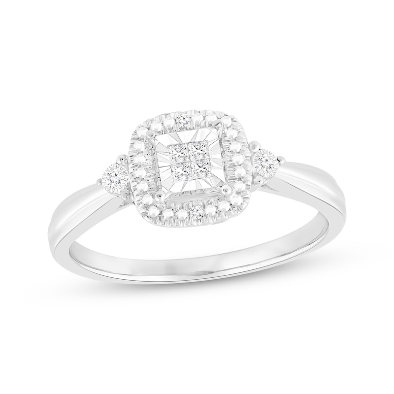 Main Image 1 of Princess & Round-Cut Diamond Halo Frame Promise Ring 1/8 ct tw Sterling Silver