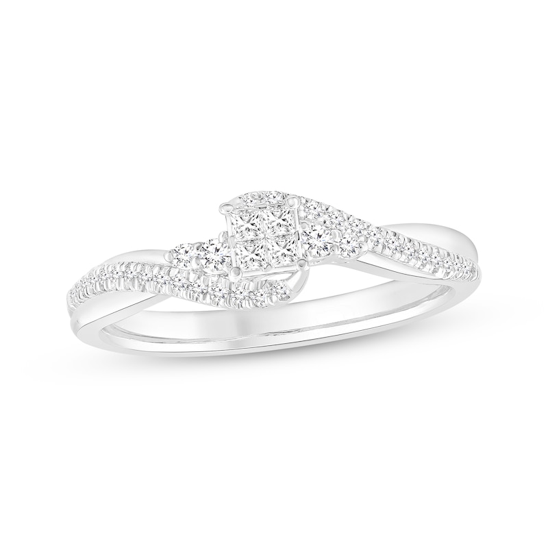 Main Image 1 of Princess & Round-Cut Diamond Bypass Promise RIng 1/4 ct tw Sterling Silver