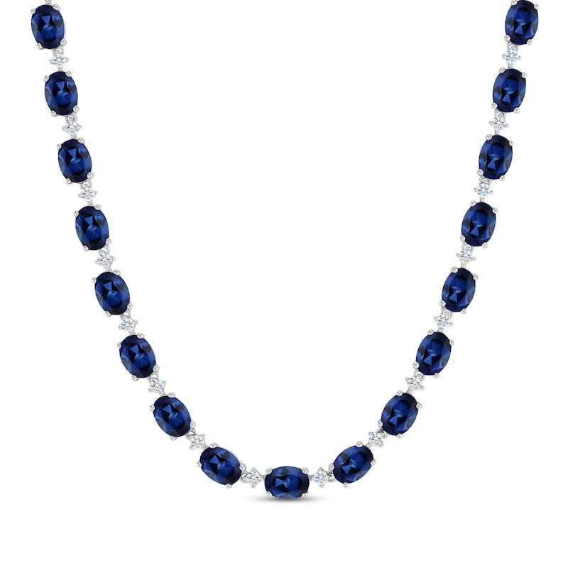 Main Image 1 of Oval-Cut Blue Lab-Created Sapphire & White Lab-Created Sapphire Tennis Necklace Sterling Silver 17&quot;