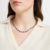 Thumbnail Image 3 of Oval-Cut Blue Lab-Created Sapphire & White Lab-Created Sapphire Tennis Necklace Sterling Silver 17&quot;