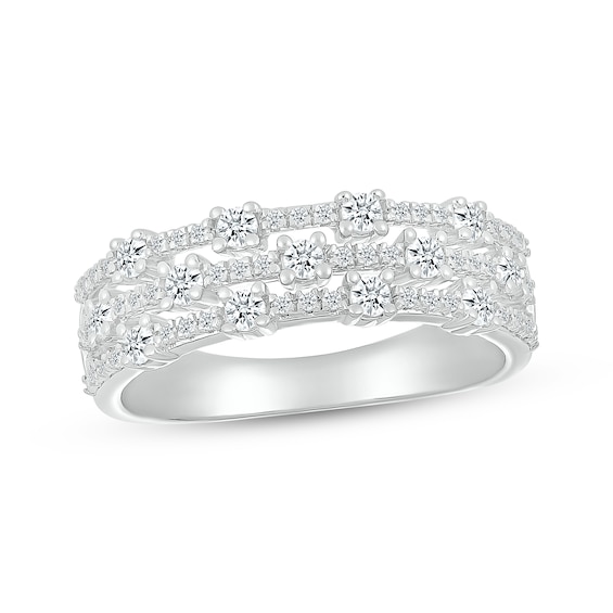 Diamond Three-Row Station Ring 1/2 ct tw 10K White Gold