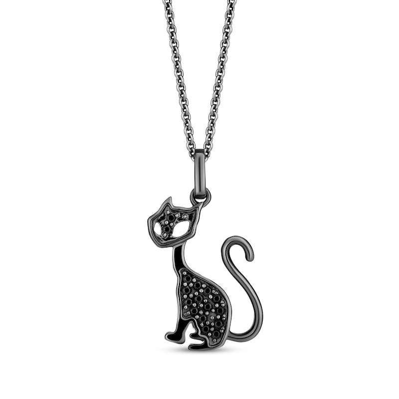 Disney Treasures The Nightmare Before Christmas Diamond Black Cat Necklace 1/8 ct tw Black Rhodium Sterling Silver 19"