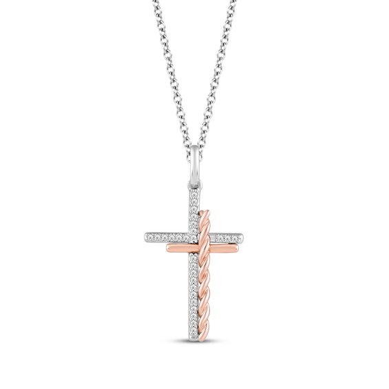 Hallmark Diamonds Double Cross Twist Necklace 1/15 ct tw Sterling Silver & 10K Rose Gold 18"