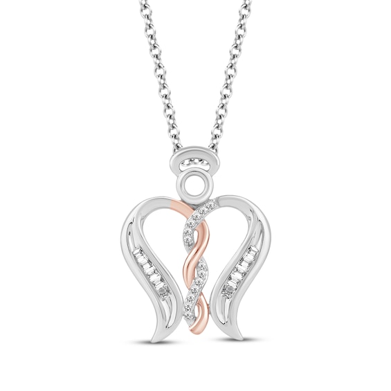 Hallmark Diamonds Angel Twist Necklace 1/10 ct tw Sterling Silver & 10K Rose Gold 18"