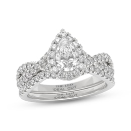 THE LEO Ideal Cut Diamond Pear-Shaped Halo Bridal Set 1-1/8 ct tw 14K White Gold