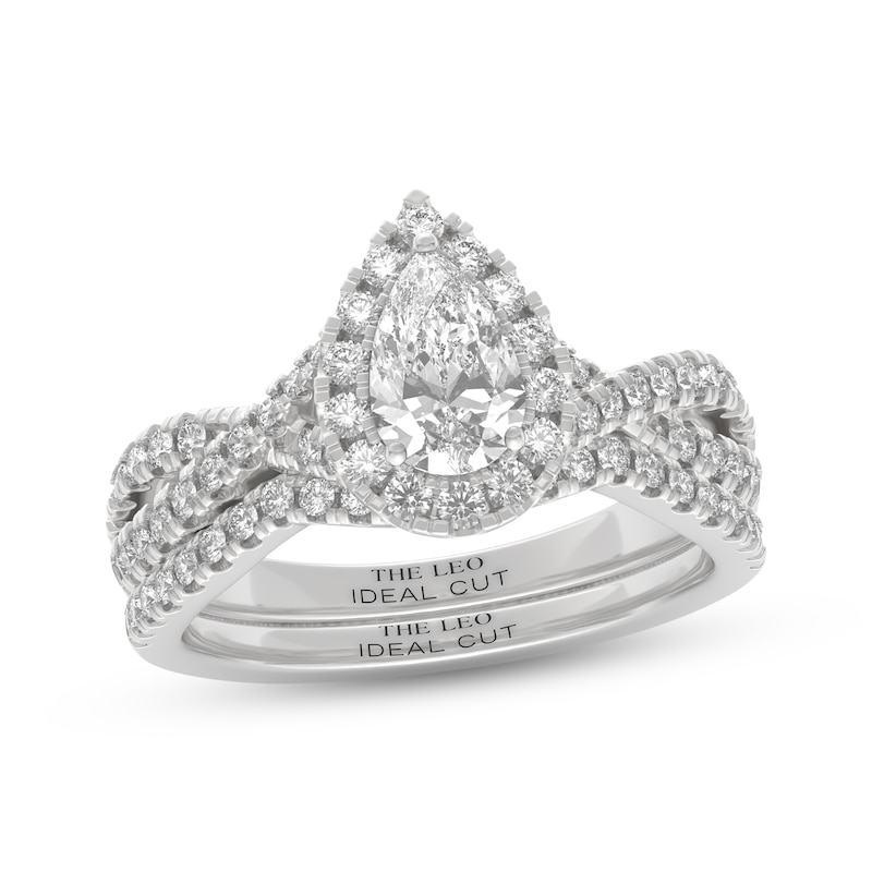 Main Image 1 of THE LEO Ideal Cut Diamond Pear-Shaped Halo Bridal Set 1-1/8 ct tw 14K White Gold