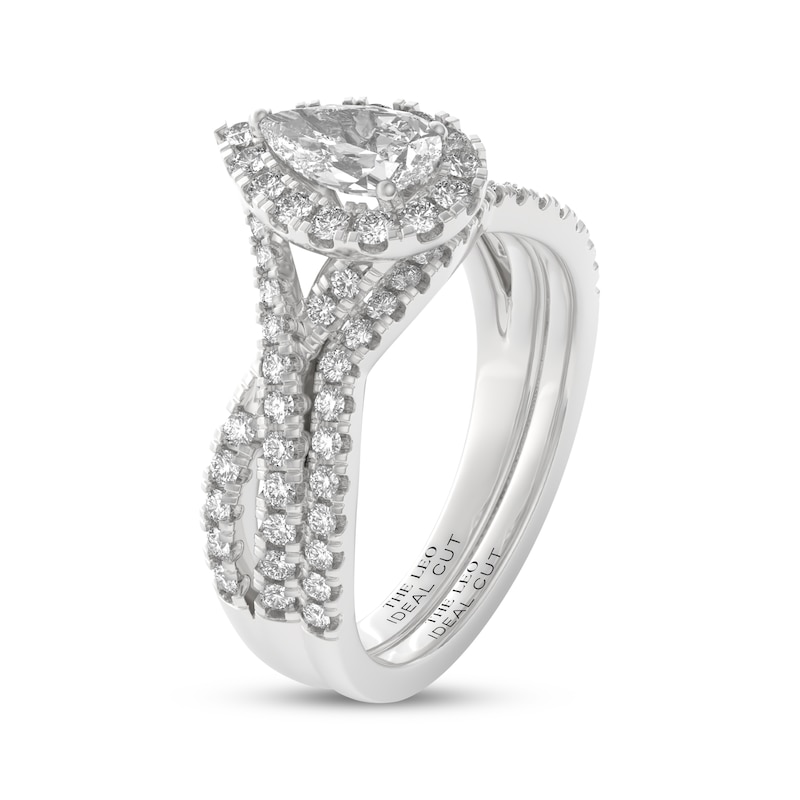 Main Image 2 of THE LEO Ideal Cut Diamond Pear-Shaped Halo Bridal Set 1-1/8 ct tw 14K White Gold