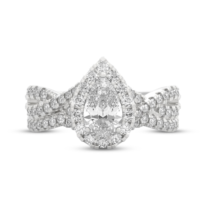 Main Image 3 of THE LEO Ideal Cut Diamond Pear-Shaped Halo Bridal Set 1-1/8 ct tw 14K White Gold