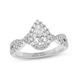 THE LEO Ideal Cut Diamond Pear-Shaped Halo Engagement Ring 1 ct tw 14K White Gold