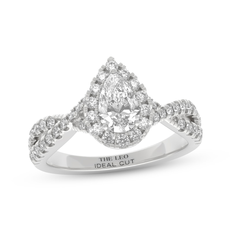 Main Image 1 of THE LEO Ideal Cut Diamond Pear-Shaped Halo Engagement Ring 1 ct tw 14K White Gold