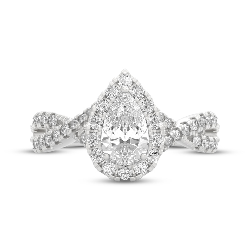 Main Image 3 of THE LEO Ideal Cut Diamond Pear-Shaped Halo Engagement Ring 1 ct tw 14K White Gold