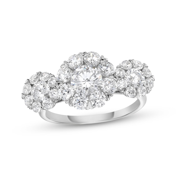 Diamond Three-Stone Halo Fashion Ring 2-1/2 ct tw 14K White Gold