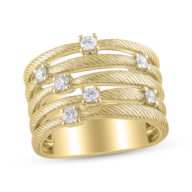 Main Image 1 of Textured Multi-Row Ring 3/8 ct tw Diamonds 10K Yellow Gold