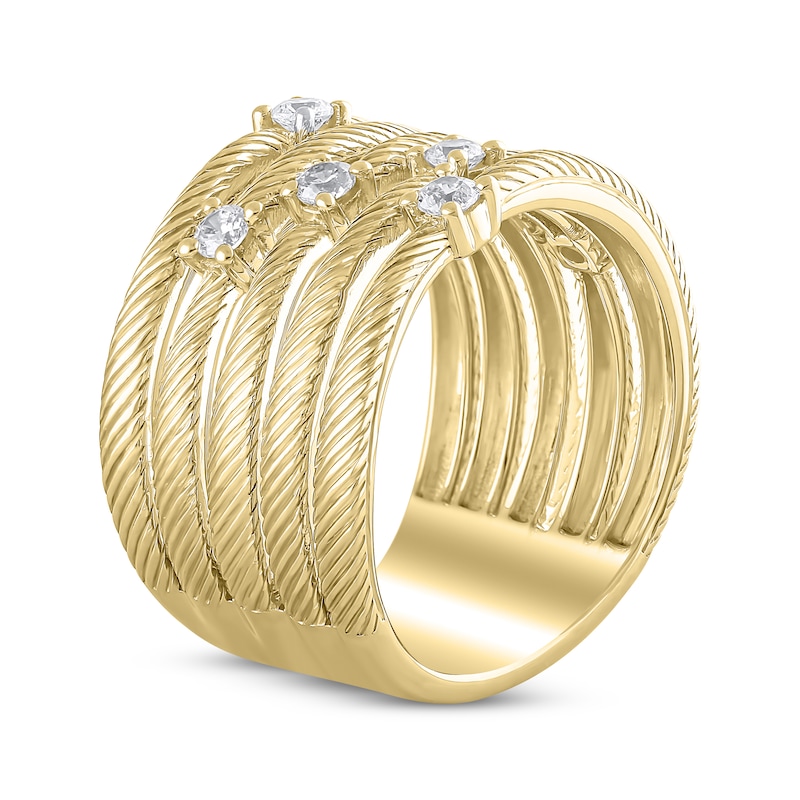 Main Image 2 of Textured Multi-Row Ring 3/8 ct tw Diamonds 10K Yellow Gold