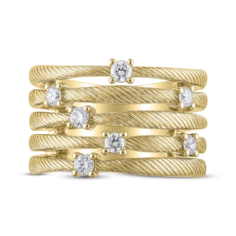 Main Image 3 of Textured Multi-Row Ring 3/8 ct tw Diamonds 10K Yellow Gold