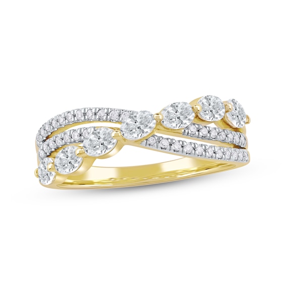 Oval & Round-Cut Diamond Crossover Ring 1 ct tw 14K Yellow Gold