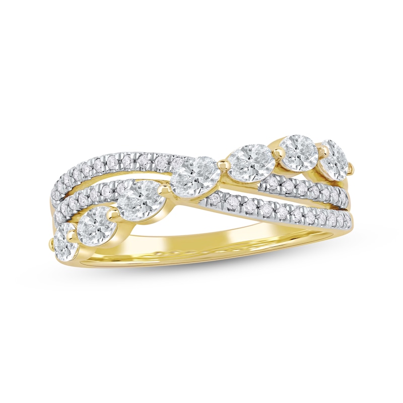 Main Image 1 of Oval & Round-Cut Diamond Crossover Ring 1 ct tw 14K Yellow Gold
