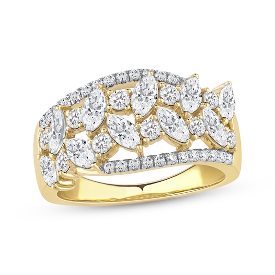 Marquise & Round-Cut Diamond Scatter Ring 1-1/2 ct tw 14K Yellow Gold