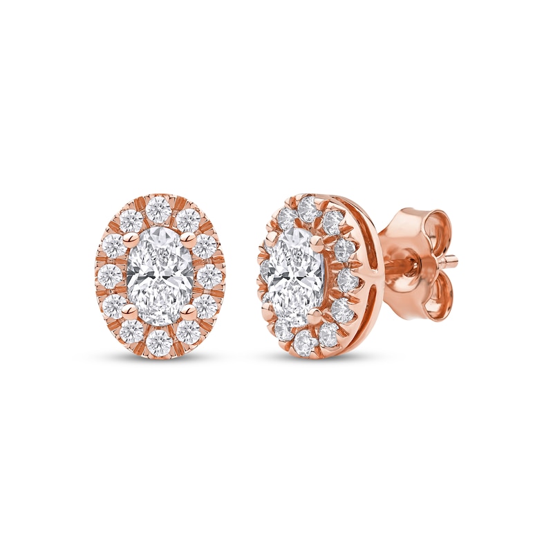 Main Image 1 of KAY Lab-Grown Diamonds Oval-Cut Halo Stud Earrings 3/4 ct tw 10K Rose Gold