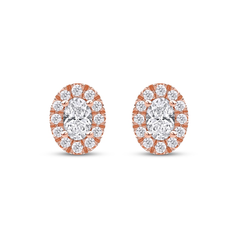 Lab-Created Diamonds by KAY Oval-Cut Halo Stud Earrings 3/4 ct tw 10K Rose Gold