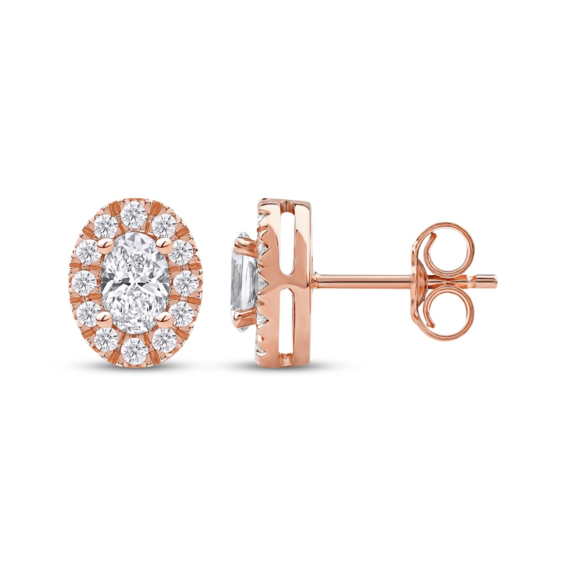 Lab-Created Diamonds by KAY Oval-Cut Halo Stud Earrings 3/4 ct tw 10K Rose Gold
