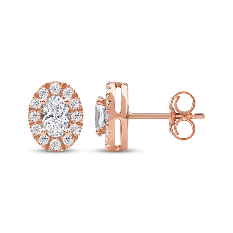 Main Image 3 of KAY Lab-Grown Diamonds Oval-Cut Halo Stud Earrings 3/4 ct tw 10K Rose Gold