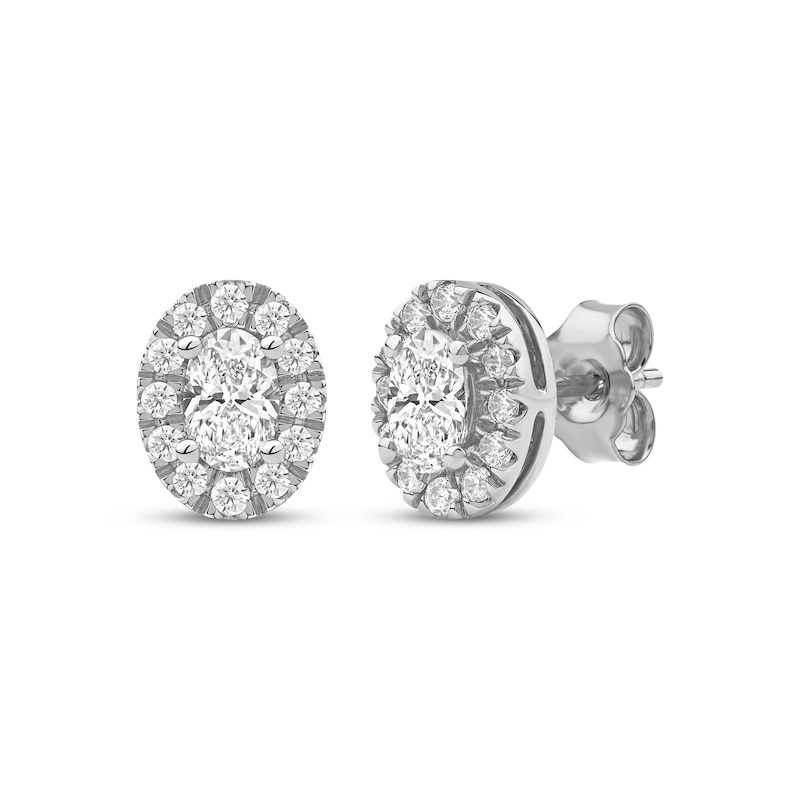 Main Image 1 of KAY Lab-Grown Diamonds Oval-Cut Halo Stud Earrings 3/4 ct tw 10K White Gold
