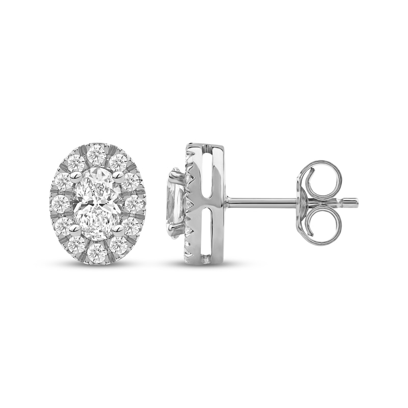 Main Image 3 of KAY Lab-Grown Diamonds Oval-Cut Halo Stud Earrings 3/4 ct tw 10K White Gold