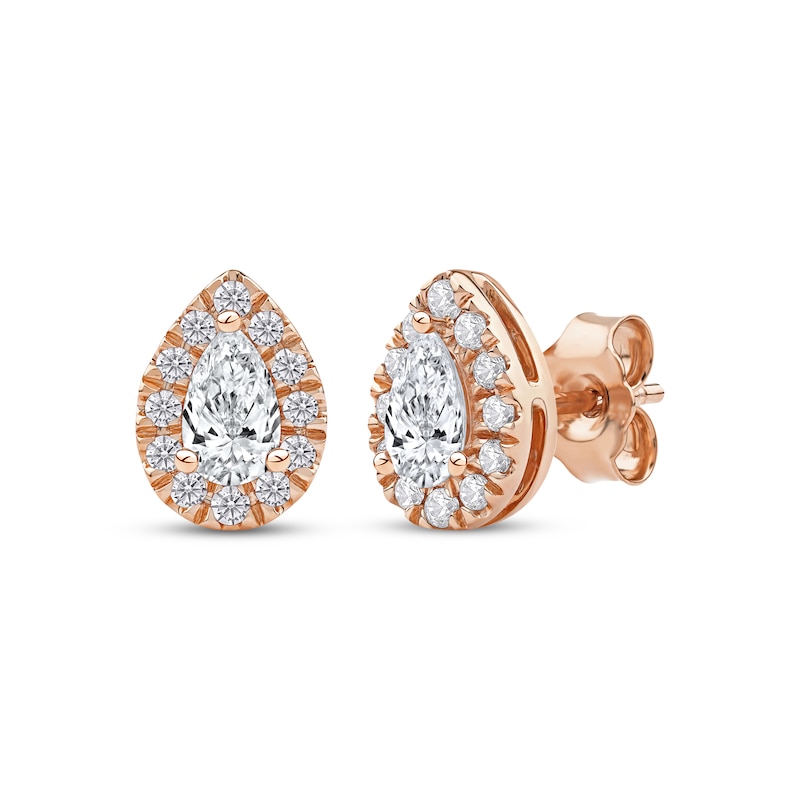 Main Image 1 of KAY Lab-Grown Diamonds Pear-Shaped Halo Stud Earrings 3/4 ct tw 10K Rose Gold