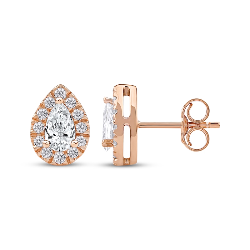 Main Image 3 of KAY Lab-Grown Diamonds Pear-Shaped Halo Stud Earrings 3/4 ct tw 10K Rose Gold
