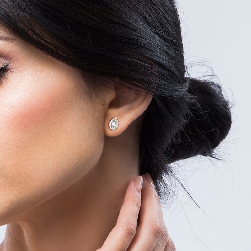 Main Image 4 of KAY Lab-Grown Diamonds Pear-Shaped Halo Stud Earrings 3/4 ct tw 10K Rose Gold