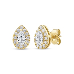 KAY Lab-Grown Diamonds Pear-Shaped Halo Stud Earrings 3/4 ct tw 10K Yellow Gold
