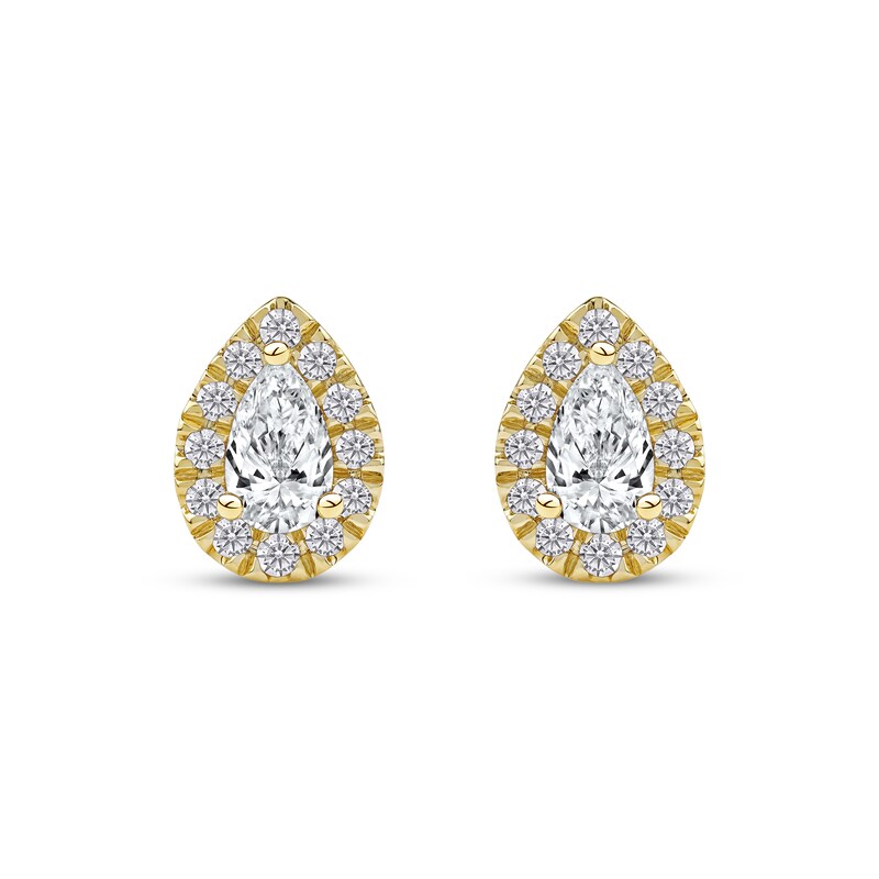 Main Image 2 of KAY Lab-Grown Diamonds Pear-Shaped Halo Stud Earrings 3/4 ct tw 10K Yellow Gold