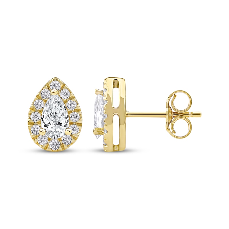 Main Image 3 of KAY Lab-Grown Diamonds Pear-Shaped Halo Stud Earrings 3/4 ct tw 10K Yellow Gold