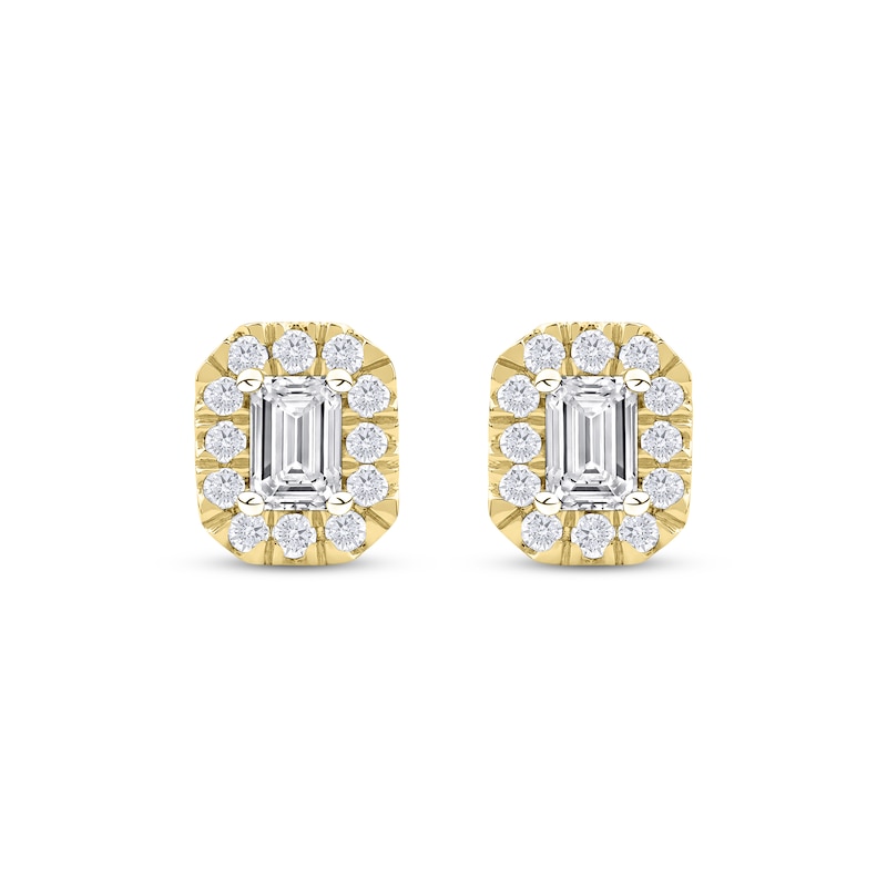 Main Image 2 of KAY Lab-Grown Diamonds Emerald-Cut Halo Stud Earrings 3/4 ct tw 10K Yellow Gold