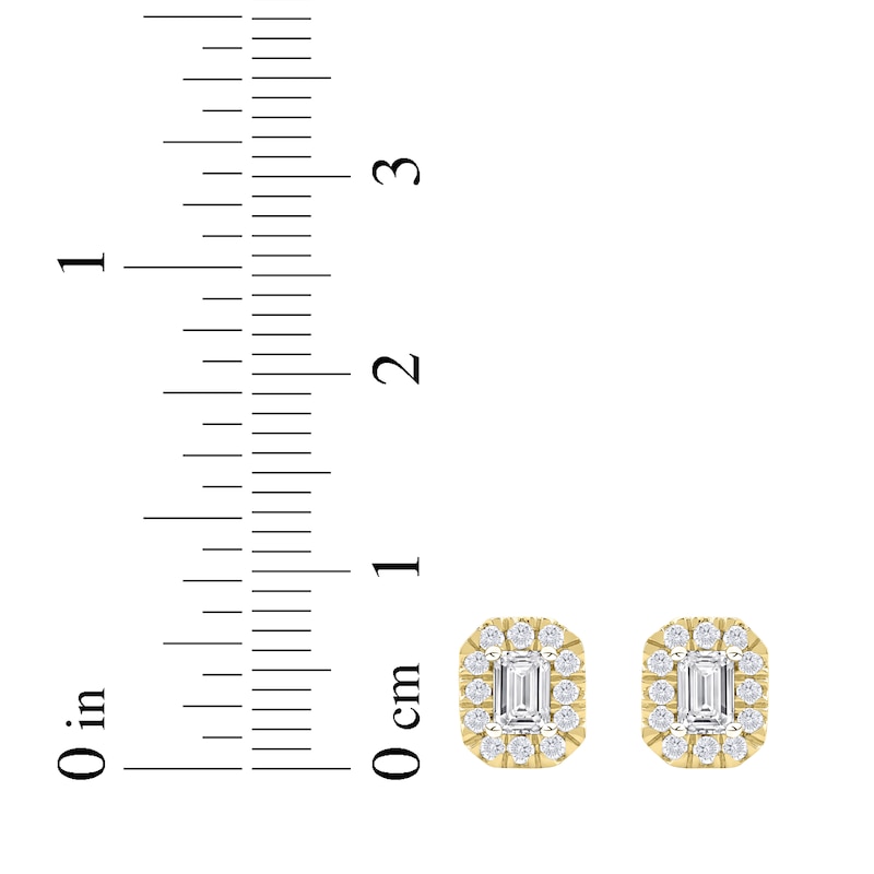 Main Image 5 of KAY Lab-Grown Diamonds Emerald-Cut Halo Stud Earrings 3/4 ct tw 10K Yellow Gold