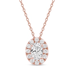 KAY Lab-Grown Diamonds Oval-Cut Halo Necklace 1/2 ct tw 10K Rose Gold 18"