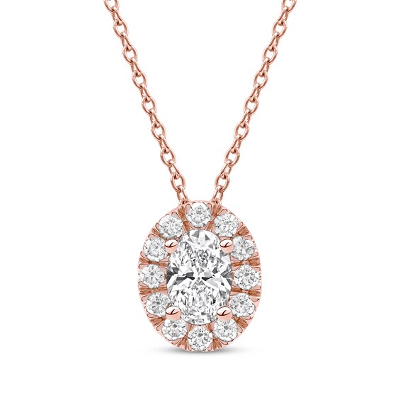 KAY Lab-Grown Diamonds Oval-Cut Halo Necklace 1/2 ct tw 10K Rose Gold 18"