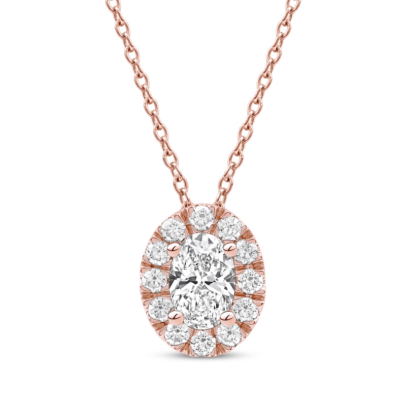 Main Image 1 of KAY Lab-Grown Diamonds Oval-Cut Halo Necklace 1/2 ct tw 10K Rose Gold 18&quot;