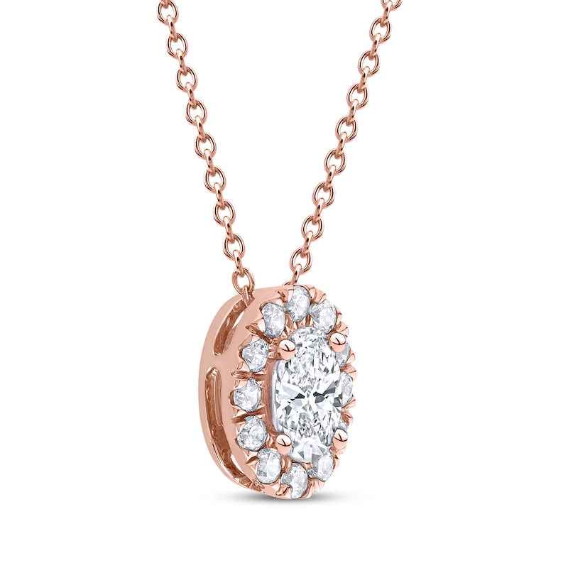 Lab-Created Diamonds by KAY Oval-Cut Halo Necklace 1/2 ct tw 10K Rose Gold 18"